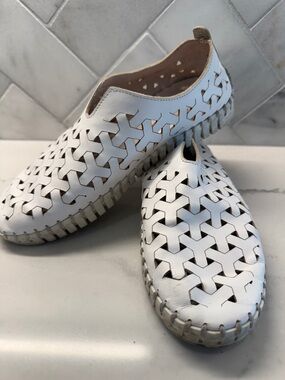 Eric Michael White Italian leather cut out Woven Leather Slip-On Shoes sz 6 36